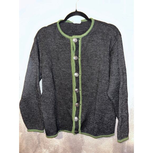 Vintage Obermeyer Wool Cardigan Gray Green Made in Germany Metal Button Sweater - Picture 3 of 9
